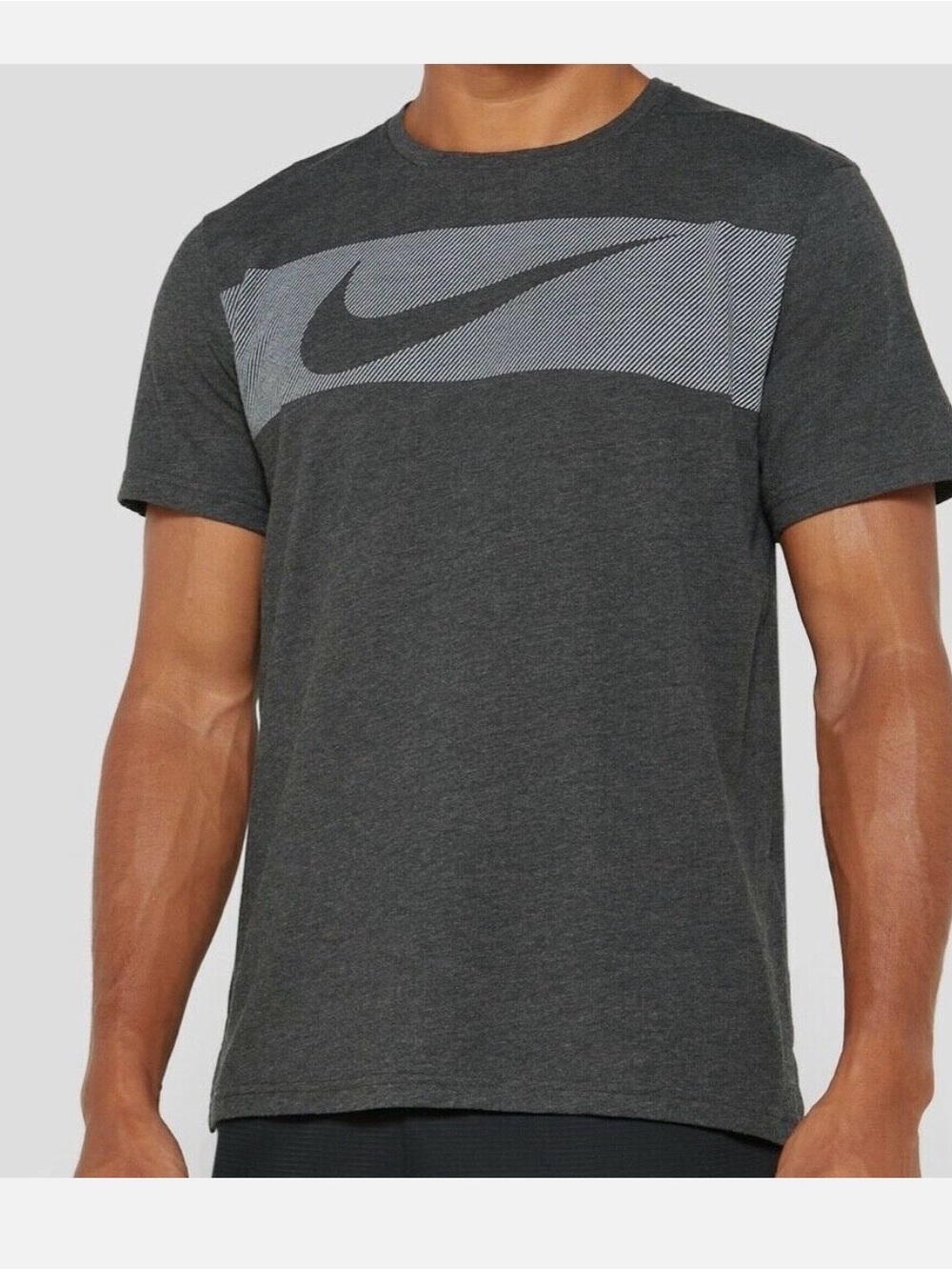 Nike Short-Sleeve Heather Charcoal Tee with Contrast Logo Panel